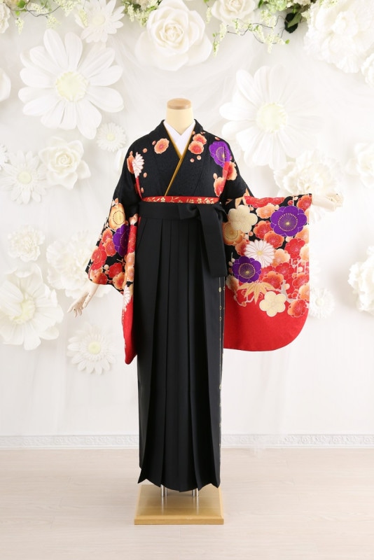 【卒業式袴レンタル/着物レンタル/通販レンタル】　ブランド　大島優子/学生袴/卒業式/小学生袴/かわいい袴/黒/赤/着物-313/袴-204
