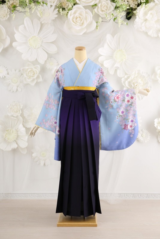 【卒業式袴レンタル/着物レンタル/通販レンタル】　学生袴/卒業式/先生袴/小学生袴/かわいい袴/水色/紫/着物-225/袴-142