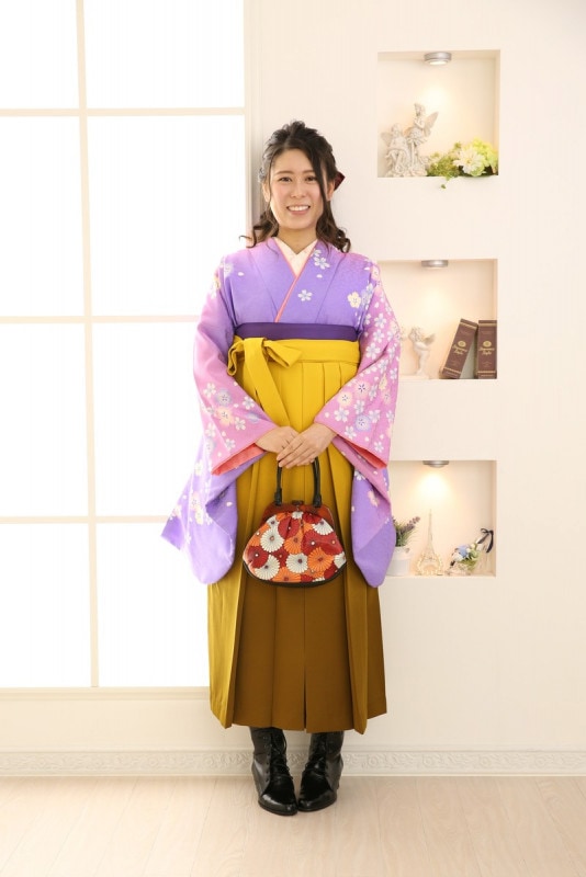 【卒業式袴レンタル/着物レンタル/通販レンタル】　学生袴/先生袴/卒業式/小学生袴/かわいい袴/紫/からし/着物-182/袴-78