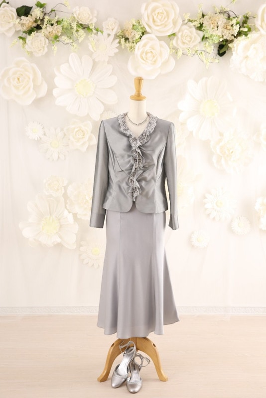 【結婚式パーティーお呼ばれドレスレンタル】結婚式/謝恩会/二次会/シルバー/9号/02-107