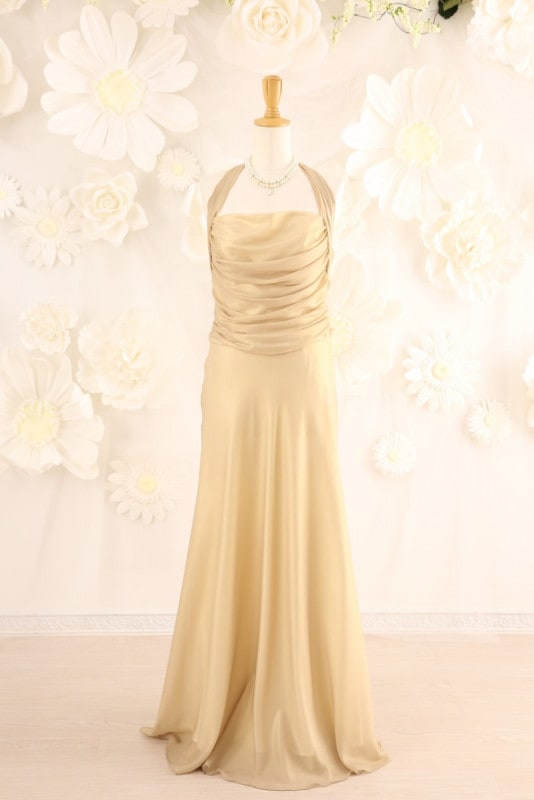 【結婚式パーティーお呼ばれドレスレンタル】結婚式/謝恩会/二次会/ロングドレス/シャンパンゴールド/9号/02-108