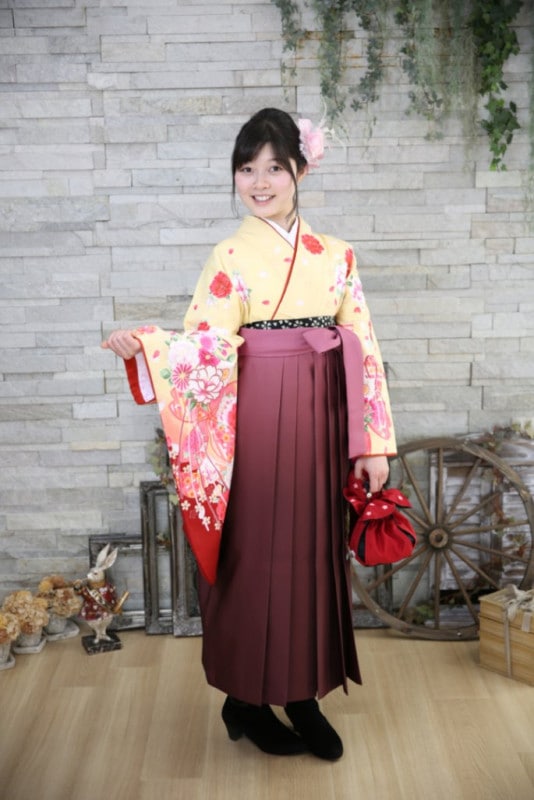 【卒業式袴レンタル/着物レンタル/通販レンタル】ブランド袴/スザンヌ/大島優子/学生袴/卒業式/小学生袴/かわいい袴/黄色/赤/ピンク/着物-296/袴-208