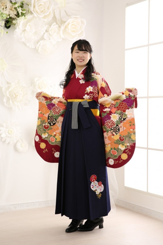 【卒業式袴レンタル/着物レンタル/通販レンタル】　ブランドKansai/学生袴/卒業式/小学生袴/かわいい袴/赤/紫/着物-320/袴-246