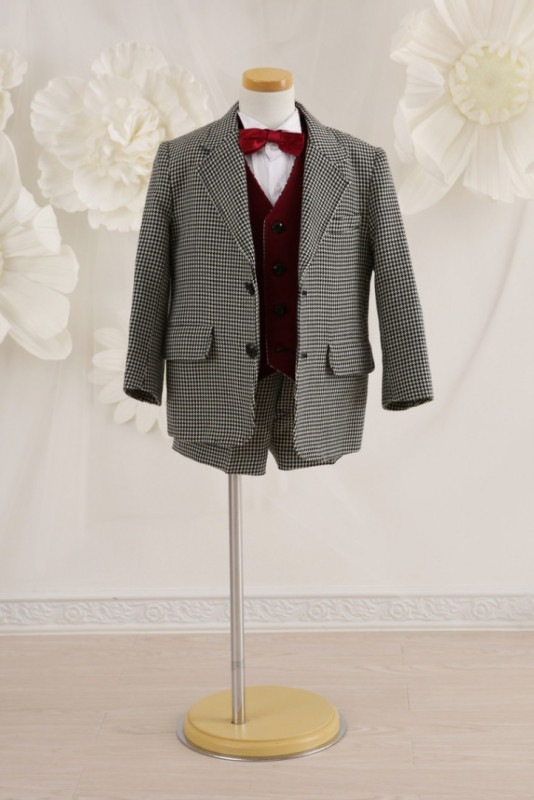 【結婚式パーティーお呼ばれ男の子フォーマル・男の子レンタル】結婚式/発表会/男の子スーツ/男の子タキシード/白/黒/エンジ/4歳用/5歳用/J5-16（110）