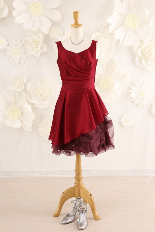 【結婚式パーティーお呼ばれドレスレンタル】結婚式/謝恩会/二次会/かわいい/赤/9号/05-112