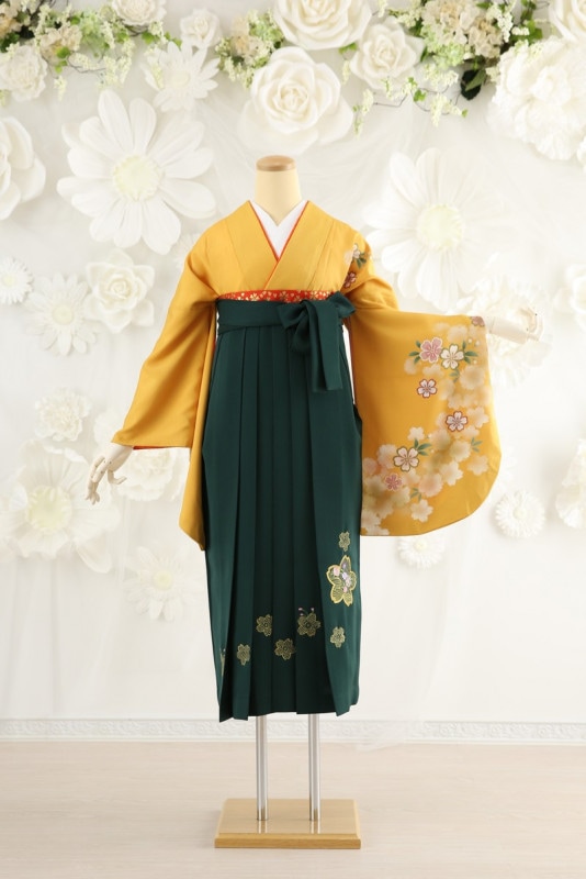 【卒業式袴レンタル/着物レンタル/通販レンタル】　先生袴/学生袴/卒業式/小学生袴/かわいい袴/レトロアンティーク/イエロー/黄色/エンジ/着物-66/袴-無地/袴-53