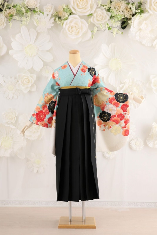 【卒業式袴レンタル/着物レンタル/通販レンタル】　先生袴/学生袴/卒業式/小学生袴/かわいい袴/白/水色/黒/着物-312/袴-204