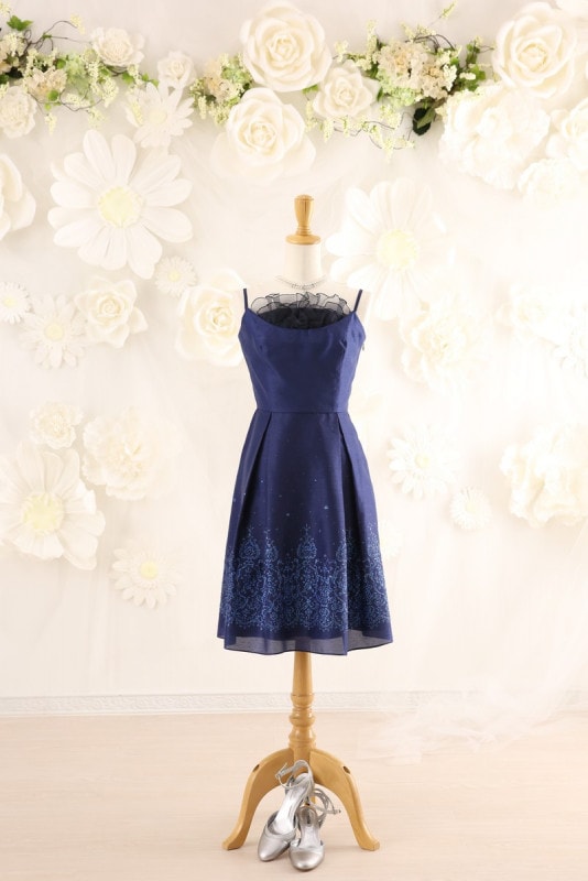 【結婚式パーティーお呼ばれドレスレンタル】結婚式/謝恩会/二次会/かわいい/紺/9号/06-144/Merci