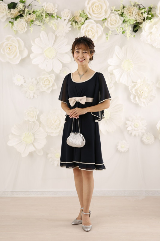 【結婚式パーティーお呼ばれドレスレンタル】結婚式/謝恩会/二次会/紺/かわいい/9号/06-148