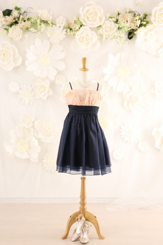 【結婚式パーティーお呼ばれドレスレンタル】結婚式/謝恩会/二次会/かわいい/紺/9号/06-152/Merci