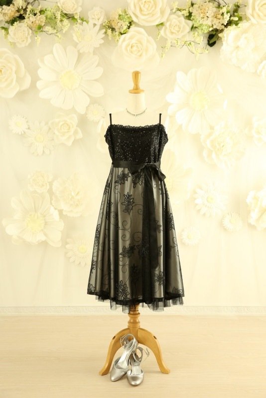 【結婚式パーティーお呼ばれドレスレンタル】結婚式/謝恩会/二次会/かわいい/黒/17号/08-116