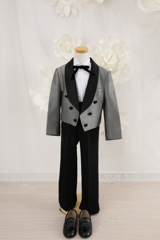 【結婚式パーティーお呼ばれ男の子フォーマル・男の子レンタル】結婚式/発表会/男の子スーツ/男の子タキシード/グレー/黒/4歳用/5歳用/J5-23（105）