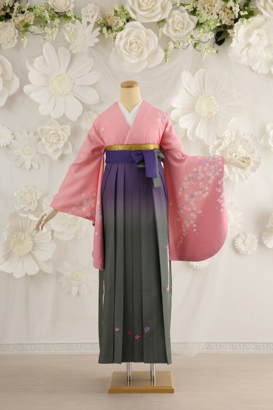 【卒業式袴レンタル/着物レンタル/通販レンタル】　先生袴/学生袴/卒業式/小学生袴/かわいい袴/レトロアンティーク/ピンク/グレー/紫/着物-165/袴-202