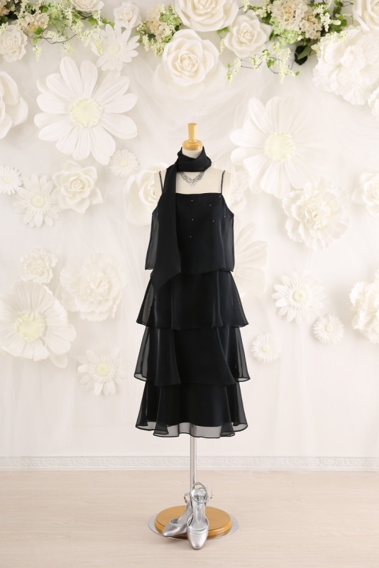 【結婚式パーティーお呼ばれドレスレンタル/謝恩会/レンタルドレス】結婚式/謝恩会/二次会/かわいい/黒/11号/11-214