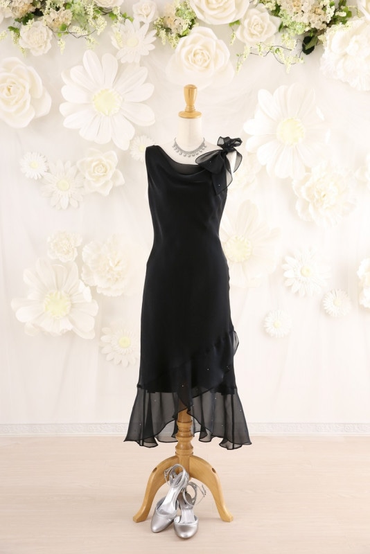 【結婚式パーティーお呼ばれドレスレンタル/謝恩会/レンタルドレス】結婚式/謝恩会/二次会/かわいい/黒/11号/11-215