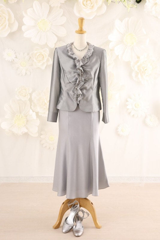 【結婚式パーティーお呼ばれドレスレンタル】結婚式/謝恩会/二次会/ロングスカート/グレー/11号/11-224