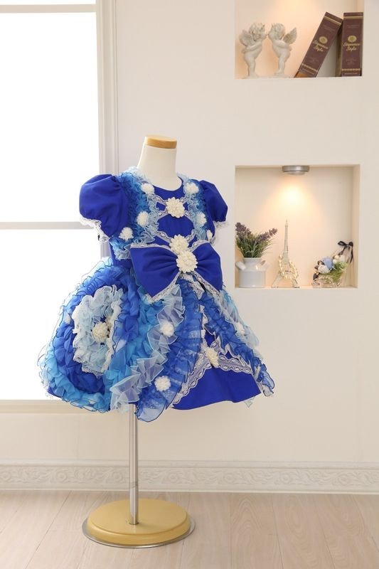 【女の子ドレスレンタル】【子供ドレスレンタル結婚式　発表会】　結婚式/発表会/かわいい/青/G3-98（3才）