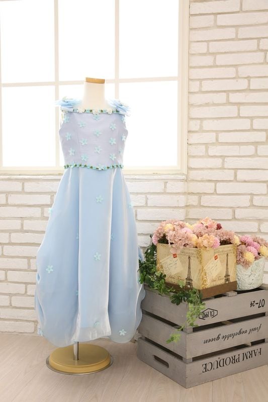 【女の子ドレスレンタル】【子供ドレスレンタル結婚式　発表会】　結婚式/発表会/かわいい/水色/G5-117（5才）