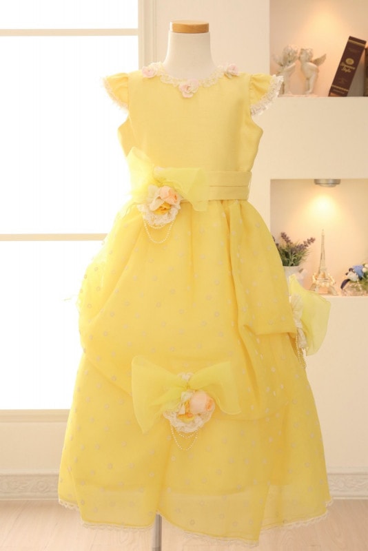【女の子ドレスレンタル】【子供ドレスレンタル結婚式　発表会】　結婚式/発表会/かわいい/黄色/G5-119（5才）
