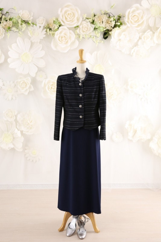 【結婚式パーティーお呼ばれドレスレンタル】結婚式/謝恩会/二次会/ロングスカート/紺/11号/11-262