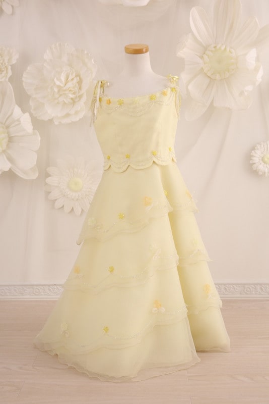 【女の子ドレスレンタル】【子供ドレスレンタル結婚式　発表会】　結婚式/発表会/かわいい/イエロー/G7-108（7才）