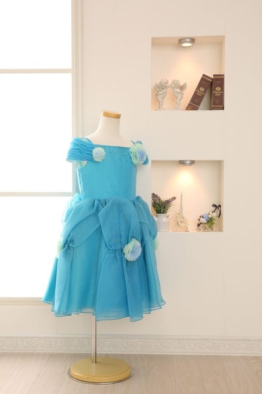 【女の子ドレスレンタル】【子供ドレスレンタル結婚式　発表会】　結婚式/発表会/かわいい/ブルー/G7-109（7才）