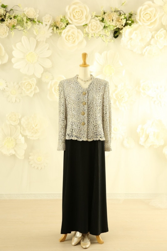 【結婚式パーティーお呼ばれドレスレンタル】結婚式/謝恩会/二次会/ロングスカート/シルバー/13号/13-100