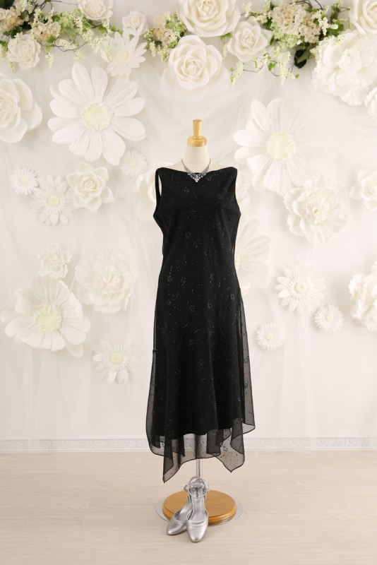 【結婚式パーティーお呼ばれドレスレンタル】結婚式/謝恩会/二次会/シンプル/ブラック/13号/13-151