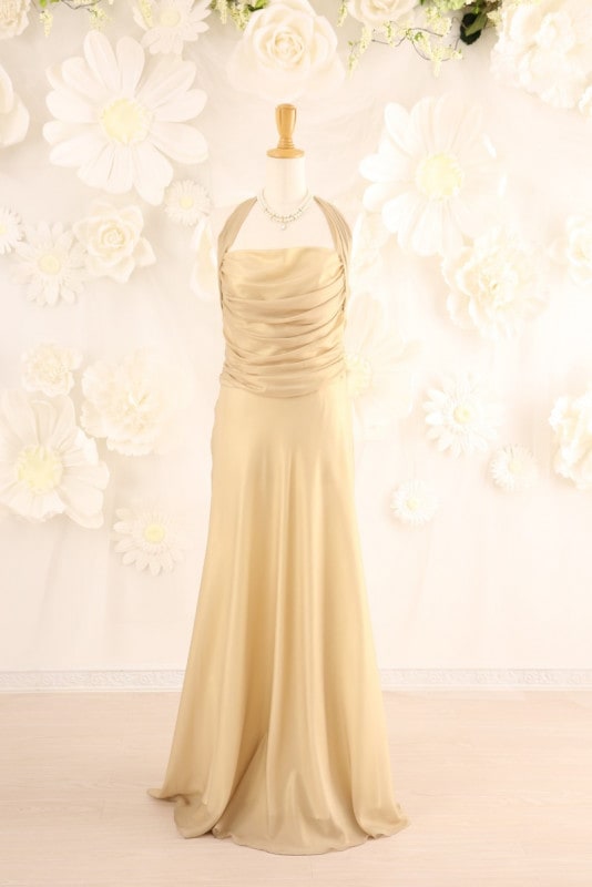 【結婚式パーティーお呼ばれドレスレンタル】結婚式/謝恩会/二次会/ロングドレス/ゴールド/13号/13-196