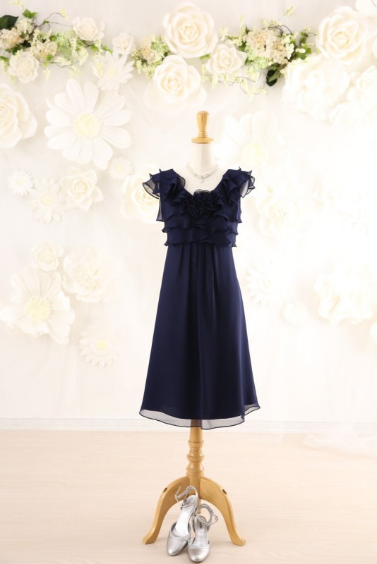 【結婚式パーティーお呼ばれドレスレンタル】結婚式/謝恩会/二次会/かわいい/紺/13号/13-219/Merci