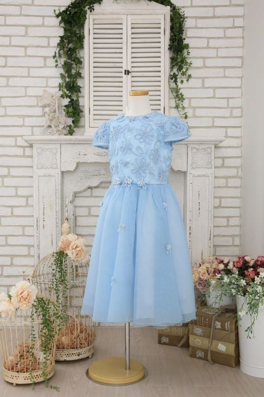 【女の子ドレスレンタル】【子供ドレスレンタル結婚式　発表会】　結婚式/発表会/かわいい/水色/G9-62（7才）
