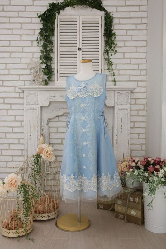 【女の子ドレスレンタル】【子供ドレスレンタル結婚式　発表会】　結婚式/発表会/かわいい/水色/G9-64（7才）