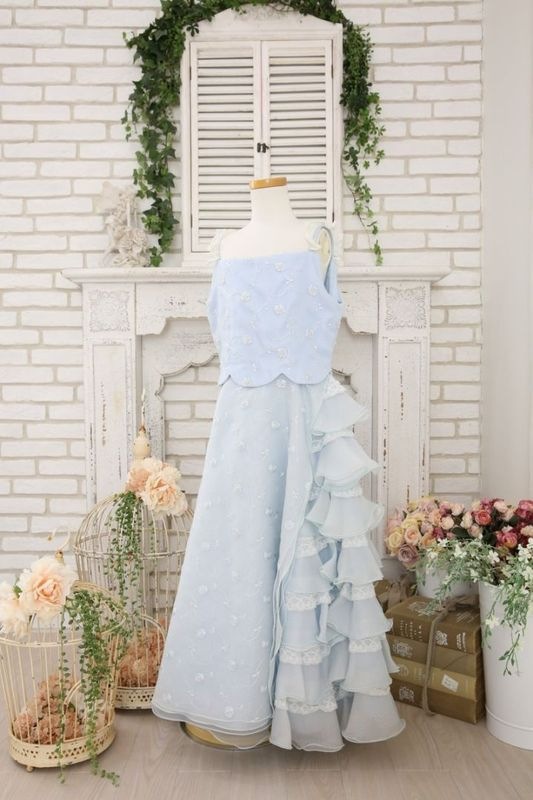 【女の子ドレスレンタル】【子供ドレスレンタル結婚式　発表会】　結婚式/発表会/かわいい/水色/G9-71（7才）