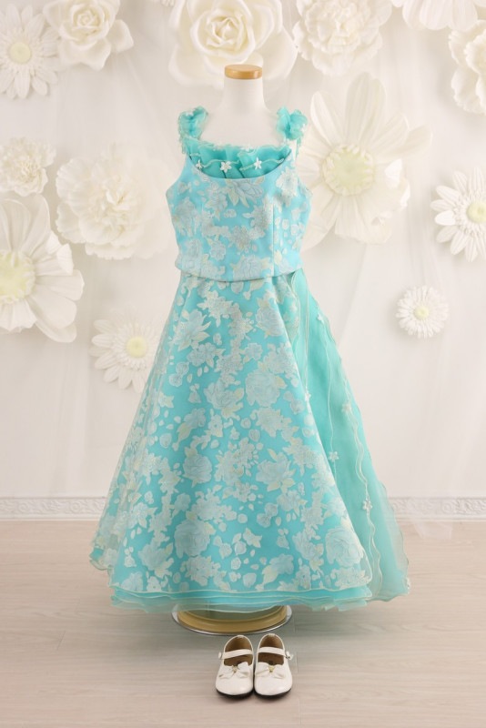 【女の子ドレスレンタル】【子供ドレスレンタル結婚式　発表会】　結婚式/発表会/かわいい/グリーン/G9-72（7才）