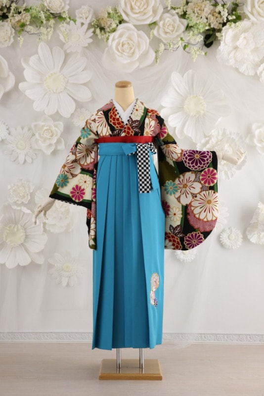 【卒業式袴レンタル/着物レンタル/通販レンタル】　ブランド袴/JAPANSTYLE×中村里砂　/学生袴/卒業式/小学生袴/かわいい袴/レトロモダン/赤/緑/水色/着物-375/袴-242