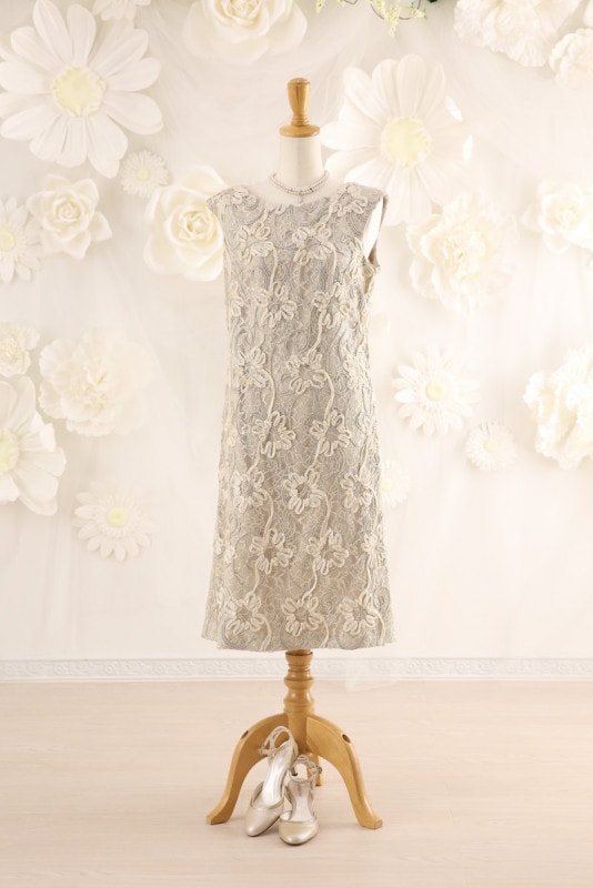 【結婚式パーティーお呼ばれドレスレンタル】結婚式/謝恩会/二次会/レース/ベージュ/13号/13-247/Merci