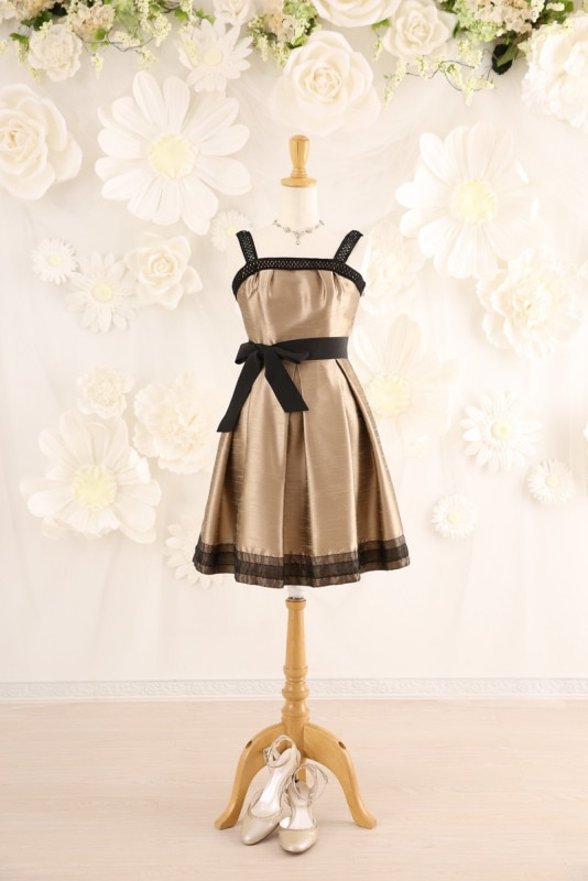 【結婚式パーティーお呼ばれドレスレンタル】結婚式/謝恩会/二次会/かわいい/ゴールド/9号/14-120