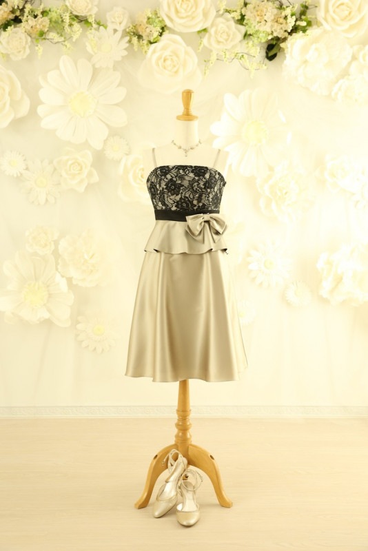 【結婚式パーティーお呼ばれドレスレンタル】結婚式/謝恩会/二次会/かわいい/ゴールド/9号/14-122