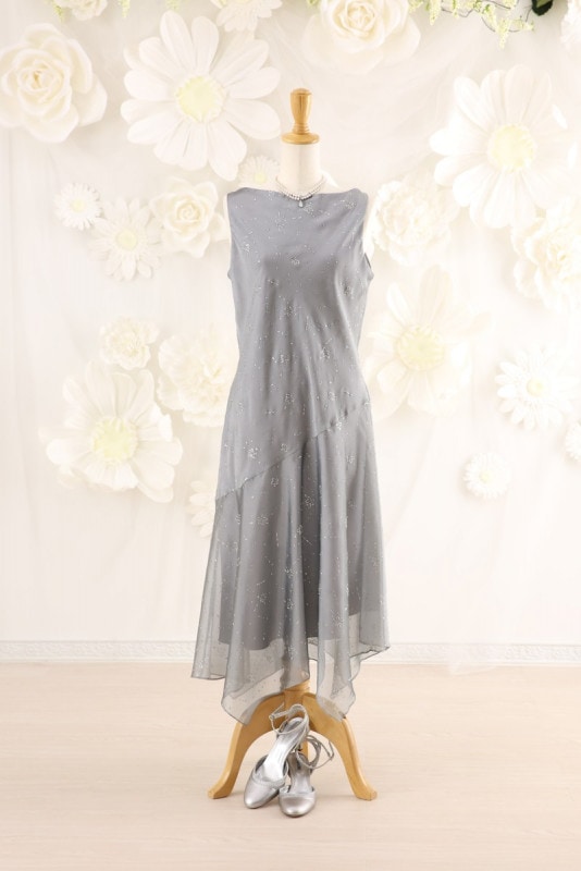 【結婚式パーティーお呼ばれドレスレンタル】結婚式/謝恩会/二次会/グレー/かわいい/15号/15-79/Merci