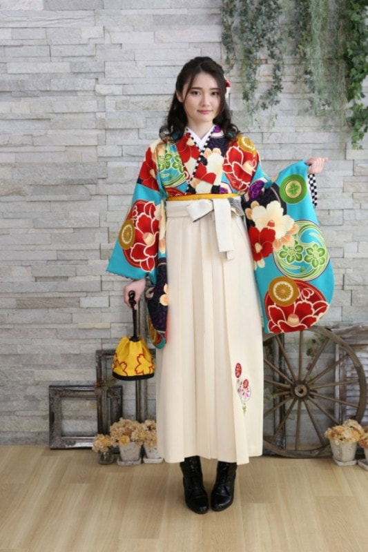 【卒業式袴レンタル/着物レンタル/通販レンタル】　ブランド　JAPANSTYLE×中村里砂 /学生袴/先生袴/卒業式/小学生袴/かわいい袴/水色/白/着物-394/袴-250