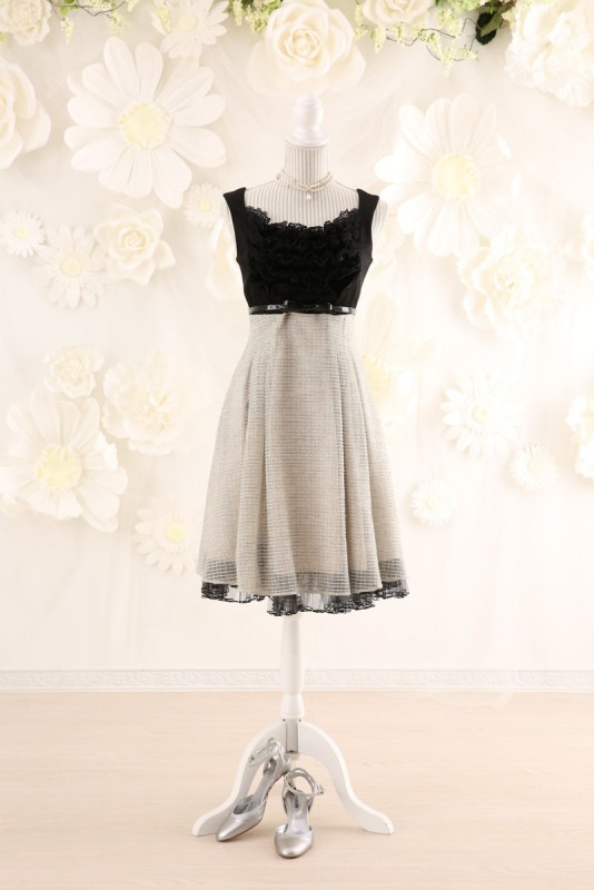 【結婚式パーティーお呼ばれドレスレンタル】結婚式/謝恩会/二次会/かわいい/ブラック/シルバー/9号/01-361