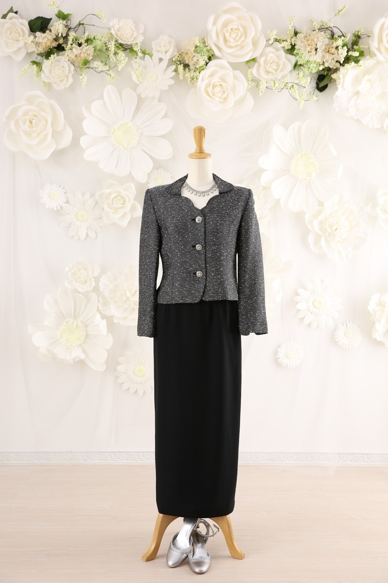 【結婚式パーティーお呼ばれドレスレンタル】結婚式/謝恩会/二次会/黒/シルバー/9号/01-363