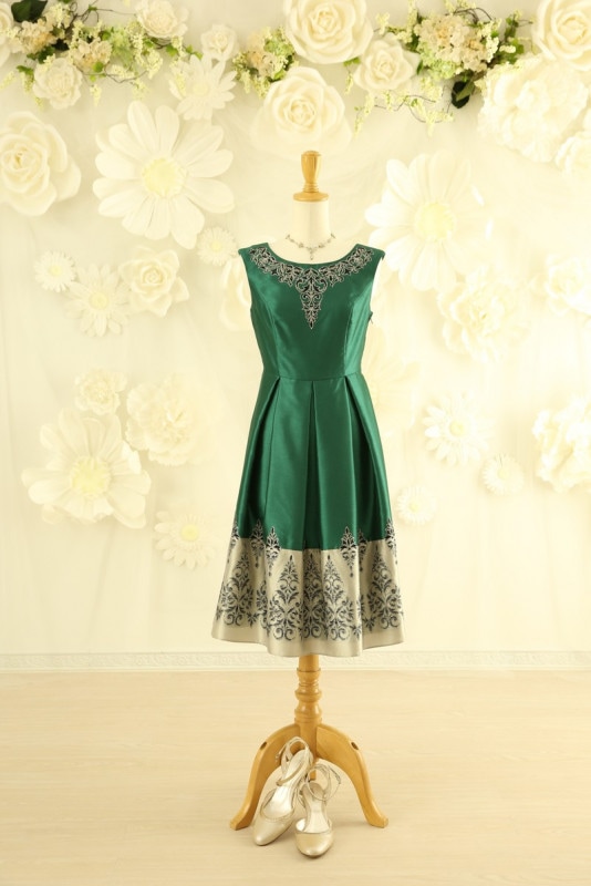 【結婚式パーティーお呼ばれドレスレンタル】結婚式/謝恩会/二次会/かわいい/グリーン/9号/04-61