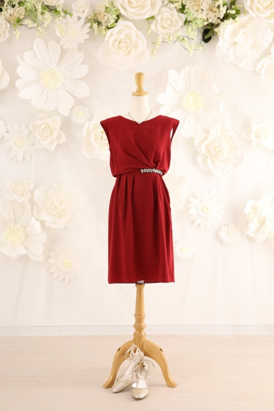 【結婚式パーティーお呼ばれドレスレンタル】結婚式/謝恩会/二次会/かわいい/赤/9号/05-111