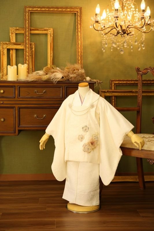 【七五三レンタル/着物セット/通販レンタル】ブランド/ラフィネココ/白/３歳被布セット/七G3-42