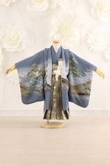 【七五三レンタル/着物セット/通販レンタル】ブルーグレー/３歳袴セット/七J3-8