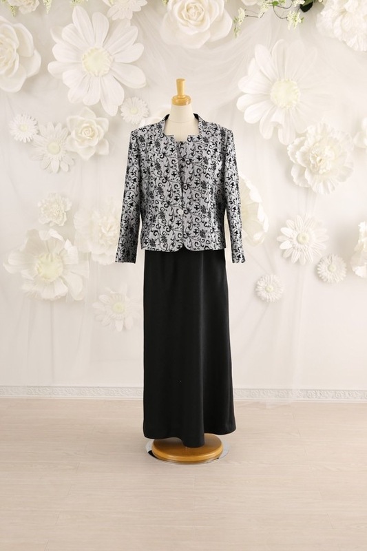 【結婚式パーティーお呼ばれドレスレンタル】結婚式/謝恩会/二次会/黒/シルバー/ブラック/唐草/15号/15-133/15-134