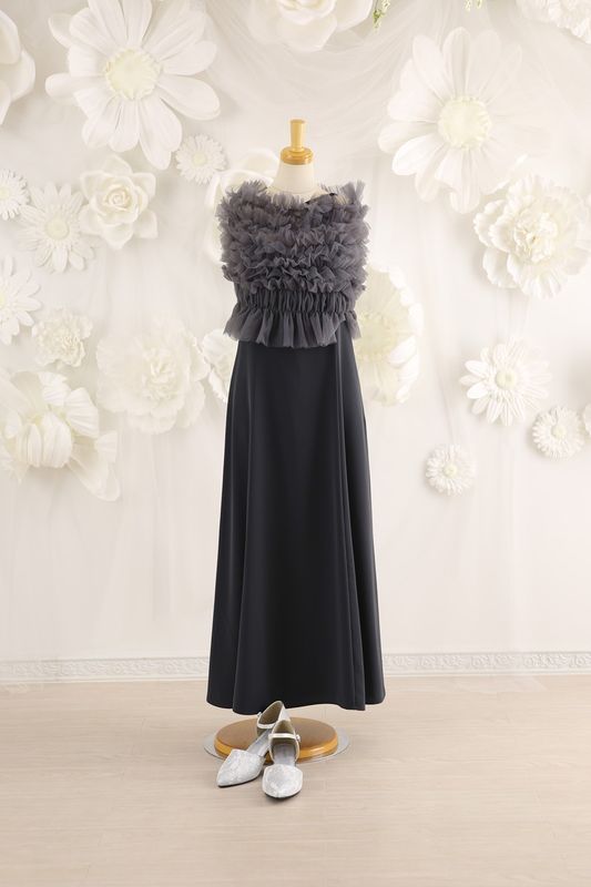 【結婚式パーティーお呼ばれドレスレンタル/謝恩会/レンタルドレス】結婚式/謝恩会/二次会/かわいい/ダークグレー/11号/11-323