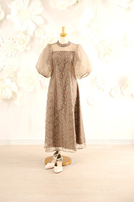 【結婚式パーティーお呼ばれドレスレンタル】結婚式/謝恩会/二次会/かわいい/ピンクベージュ/9号/16-8