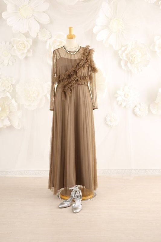 【結婚式パーティーお呼ばれドレスレンタル】結婚式/謝恩会/二次会/レース/ブラウン/9号/16-9/Merci